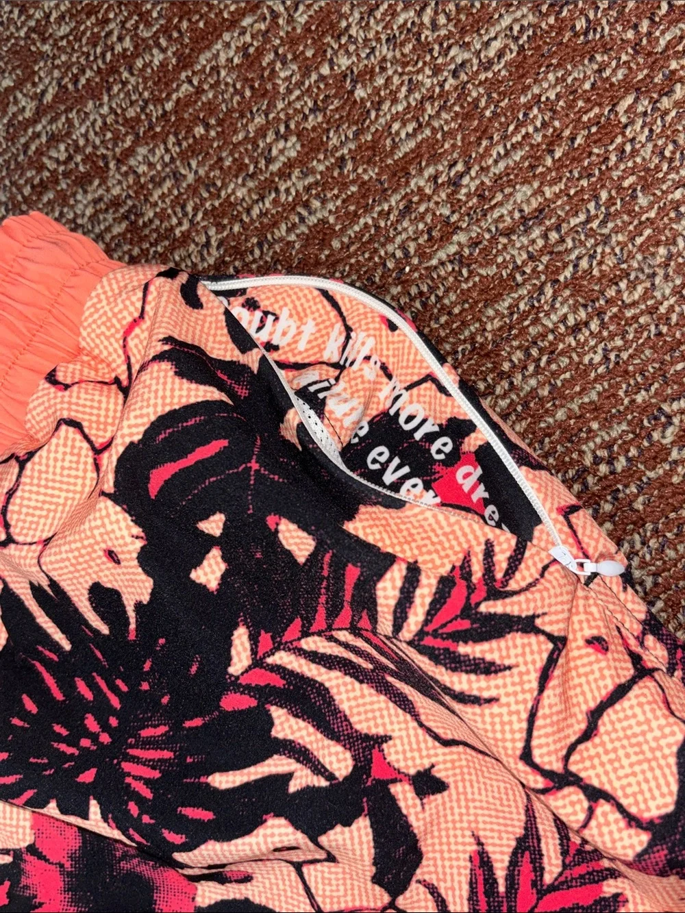 Slunks orange tropical print men’s lined shorts elastic waist beach volleyball